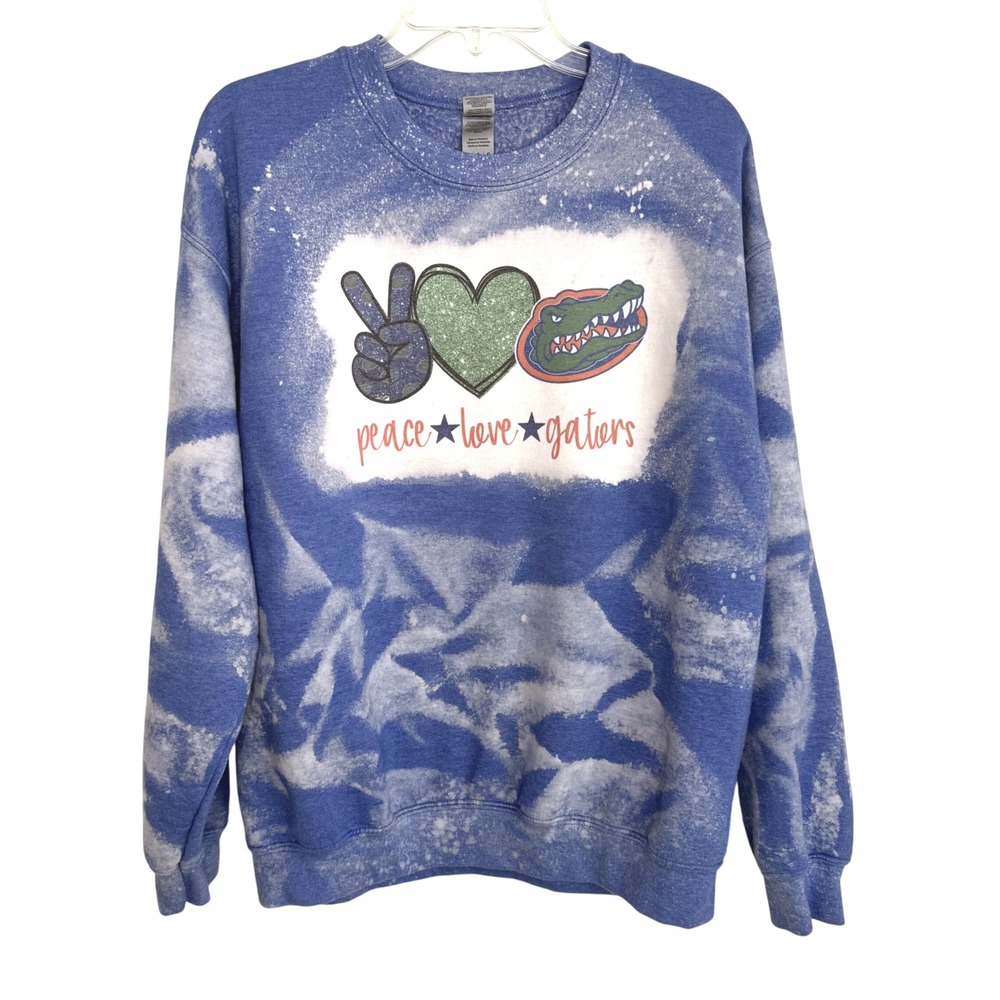 Florida Gators Bleached Tie Dye Sweatshirt Blue Cotton Blend Gildan Large Women